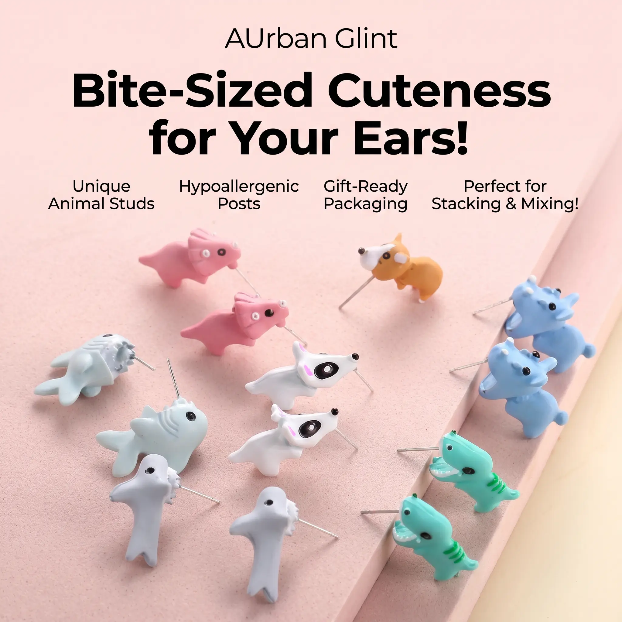 14-Piece Cute Animal Clay Earrings Set - Dinosaur, Puppy, Whale Designs, Bite-Style Costume Jewelry Gifts for Kids, Teens campingessentials