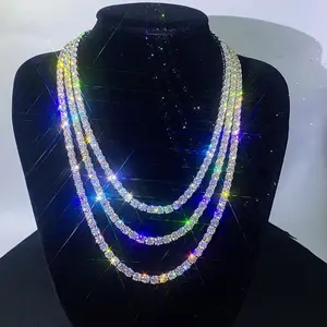 TY GRA Certified Moissanite Tennis Necklace 2/3/4/5/6.5mm Solid   Sterling Silver Diamond Tennis Necklaces for Women Man