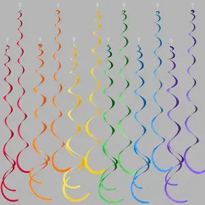 36 Pcs Rainbow Hanging Swirl Decorations Colorful Felt Swirl Streamer Spiral Ceiling Decorations