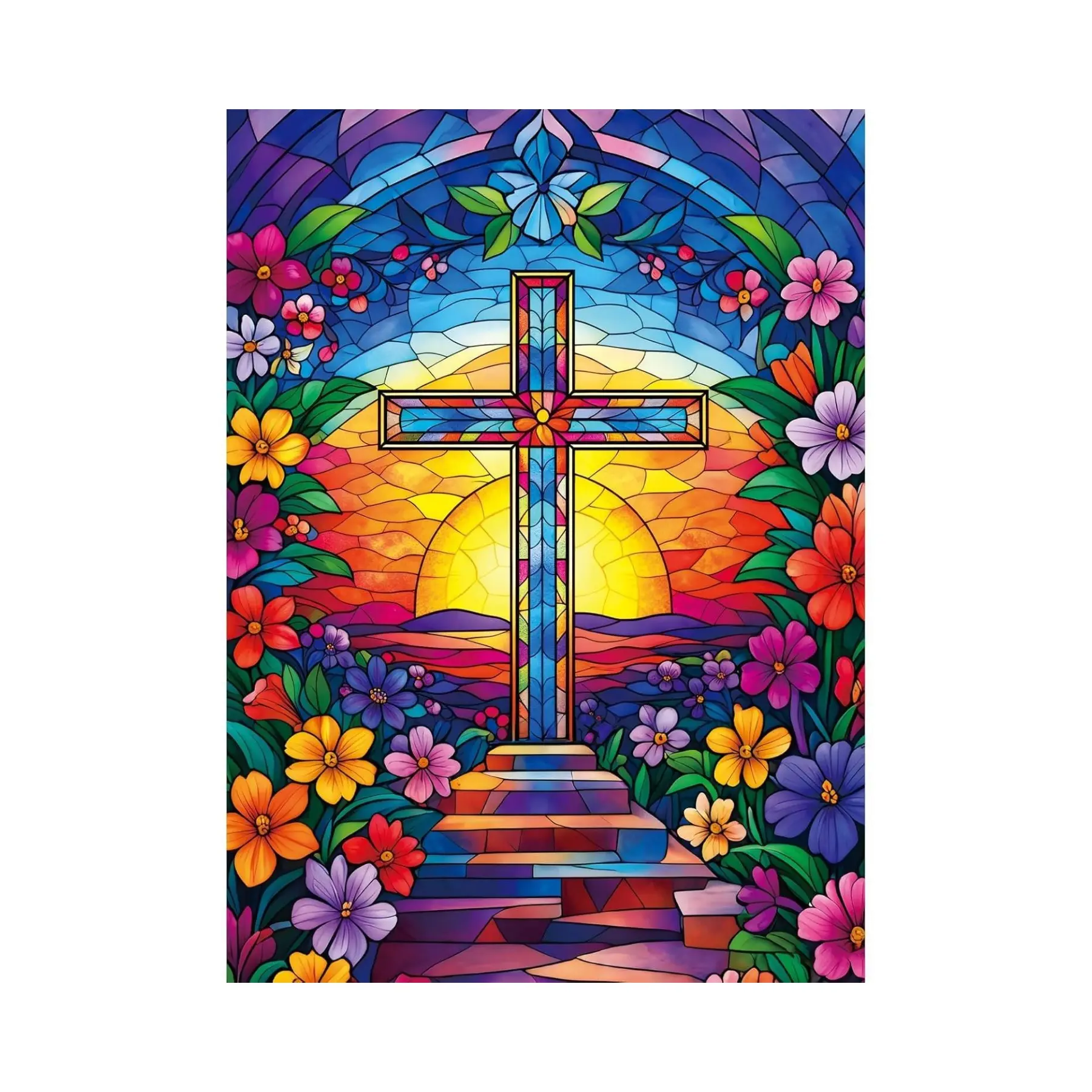 Puzzles for Adults 500 Pieces,Cross Stained Glass Puzzles for Adults,Christian Puzzles & Colorful Flower Jigsaw Puzzle for Seniors,Religious Puzzle as Home Decor Puzzle,Holiday Party Gifts