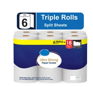 Ultra Strong Paper Towels, 6 Triple Rolls - Ideal for Kitchen Use and Wipes