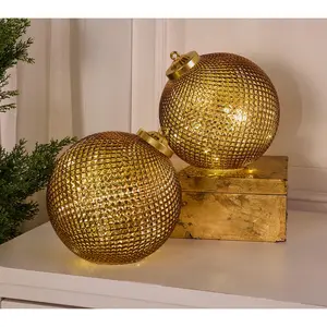 Set of (2) 8" Illuminated Diamond Glass Ornaments by Valerie
