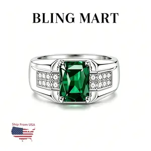 Men's Adjustable Square Green Cubic Zirconia Fidget Ring - Colored Gemstone Ring, Anxiety Relief Fashion Jewelry, Birthday Gift, Cubic Zirconia Rings