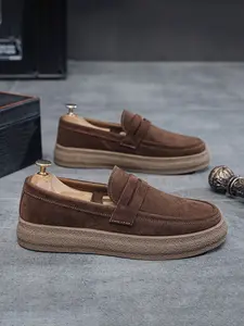 Men's Suede Thick Sole Loafers, Vintage Simple Slip-On Casual Shoes, Breathable Soft Bottom Comfort Commuter Sneakers