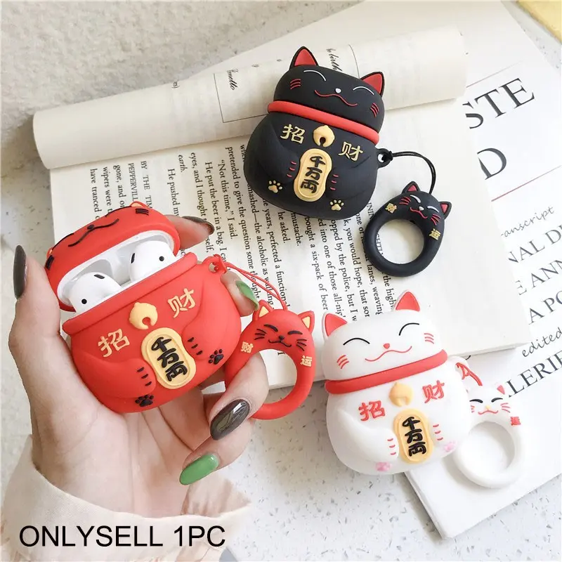 1 Lucky Cat shaped headphone protective case, durable silicone headphone case with anti drop function, Apple wireless Bluetooth headphone case, suitable for AirPods 1/2/3/4/pro/pro2/pro3 Earbuds