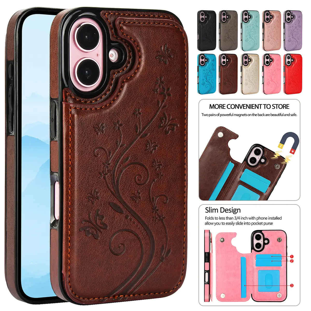 [Free !ship] Case For iPhone 17 Pro Max 17 Air 16 15 14 13 12 11 Pro Max 16 15 14 Plus / Pro Magnetic Clasp PU-Leather ID credit Card Slots Stand Func