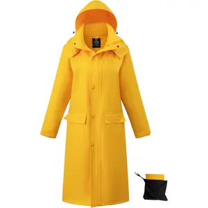 Long Rain Coat for Waterproof Raincoat with Hood Full Length Windbreaker Packable Trench Rain Jacket