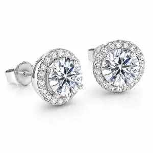 925 Sterling Silver Round Shaped CZ HALO STUD EARRINGS For Women
