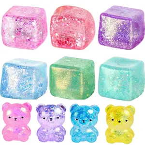 Polar Light Colorful Maltose Cube Stress Squeeze Toy, Slow Rebound Small Ice Cubes TPR Decompression Block, Portable Anti Stress Sensory Fidget Toy for Adults and Kids to Relieve Anxiety and Daily Pressure Relief