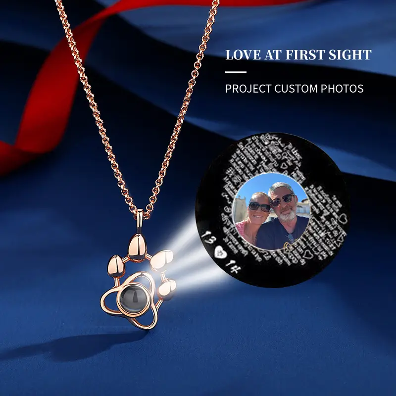 Projection Necklace Custom Made Cat Paw Dog Tag Palm Print Necklace Animal Photo Custom  Custom Photo Birthday Gift Projection Gift Surprise Mom Valentine's Day Loved Ones Lucky Gift ,custom gift