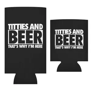 Funny Titties and Beer That's Why I'm Here Can Sleeve Beer Can Holder Gift Double Mouth Lid Black Beverage Utensil for 12 & 16 oz Beers