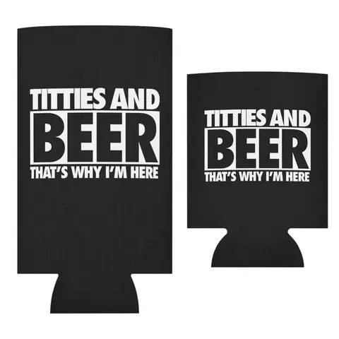 Funny Titties and Beer That's Why I'm Here Can Sleeve Beer Can Holder Gift Double Mouth Lid Black Beverage Utensil for 12 & 16 oz Beers