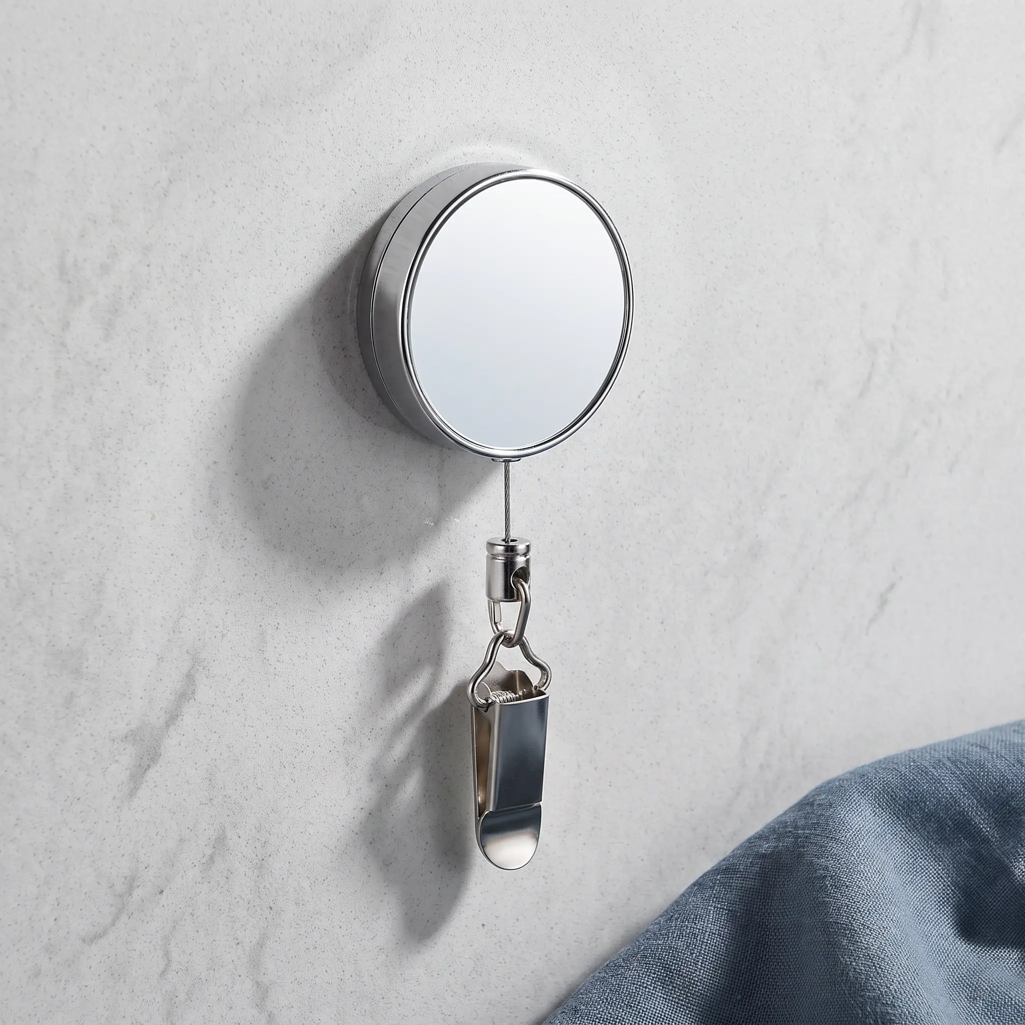 【SummerWins】Retractable Clip Holder, 60cm Extendable Self-Adhesive Badge Reel Hanger, Strong Metal Clamp for Towels, Washcloths, Cards, Silver
