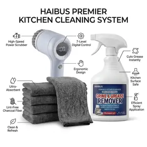 Free Electric Scrubber + Cleaning Towel Included (Value $35), 600ml Cleaning Bundle Set, Natural Enzyme Formula Kitchen Grease Cleaner Spray, Enough for 1 Year Use, Fast Acting, Heavy Duty, Stubborn Grease Remover, Non-drip Foam, Multi-Surface Safe
