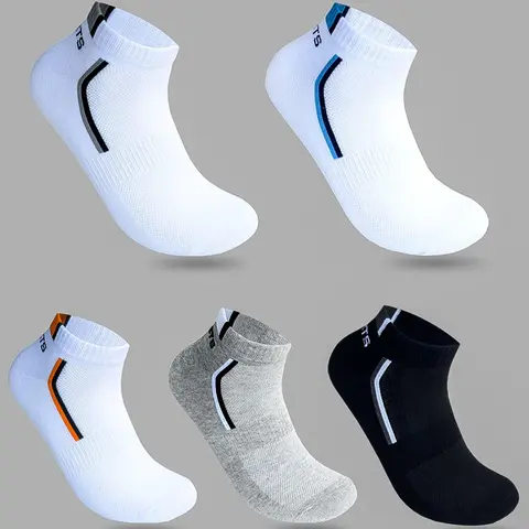Summer 5/10 Pairs Colorblock Striped Letter Print Socks, For Birthday And Holiday Gifts, Low Cut Comfy Socks For Men, Ankle Athletic Running Socks, Ankle Socks, Polyester Athletic Socks