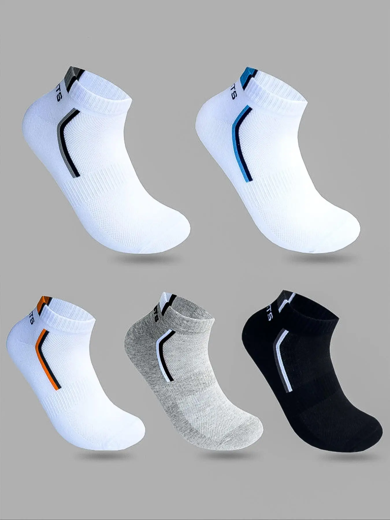 Summer 5/10 Pairs Colorblock Striped Letter Print Socks, For Birthday And Holiday Gifts, Low Cut Comfy Socks For Men, Ankle Athletic Running Socks, An