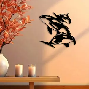 1pc Orcas Metal Wall Art, Orcas Statue Mural, Perfect for Beach House, Nautical Room, Poolside Decor, Marine Life Day Decor, Ideal Gift for Whale Lovers,Perfect For Halloween/Christmas/Easter decor.
