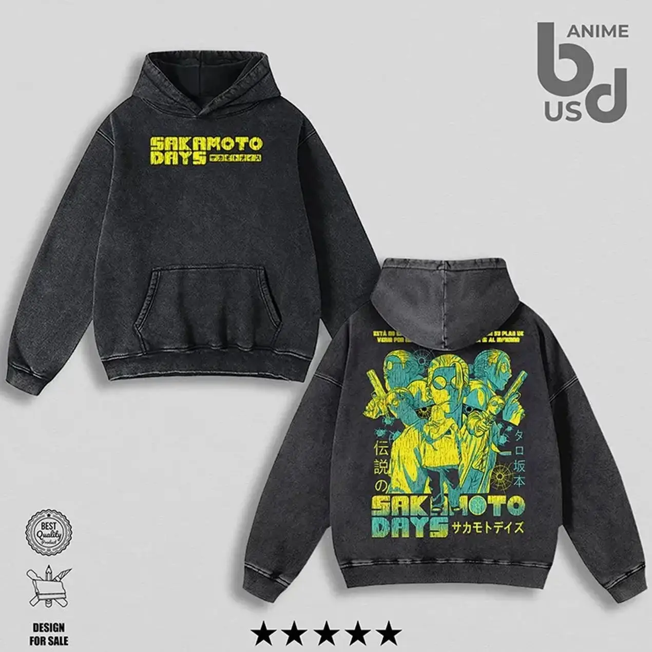 Sakamoto Days Hoodie Wash – Double Printed Cool Style, Oversize Unisex Cotton, Retro 90s Graphic Tee, Streetwear, Menswear, Gift For Anime Fan 38Q
