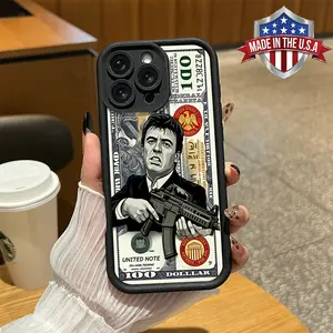 Cool Scarface Tony Montana Dollar Bill Gun Pattern Phone Case for iPhone Samsung 17 16 15 14 Pro Max 13 12 11 XR XS Plus Air Galaxy S26 S25 S24 S23 S22 Ultra Plus FE Shockproof Anti Drop Anti Scratch Durable Impact Resistant Soft TPU Cover gift for boy