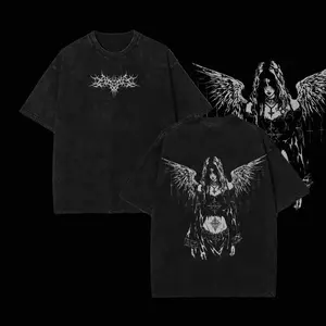 Gothic Angel Washed Hoodie, Sad Angel Tshirt – Dark Aesthetic Streetwear, 2k Clothing,Menswear Oversized Tops, gym,Clothing,Clothes gothic y2k,Vintage Mens Perfect for Halloween, Christmas Gifting, Birthday Presents & Medieval Theme Events