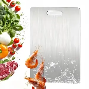 Stainless Steel Titanium Alloy Cutting Board, Durable Chopping Board, Dishwasher Safe Easy Clean Surface, Dual-Sided with Handle, Kitchen Camping Gift