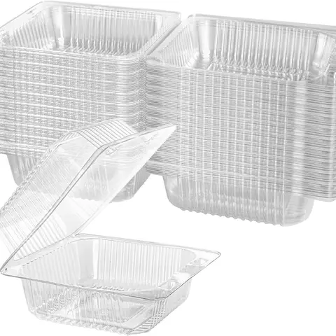 50 Count Clear Plastic Hinged Take Out Containers Clamshell Takeout Tray Food Clamshell Containers Outside Diameter for Dessert, Snacksetc, Cakes Slice, Cookies, Salads