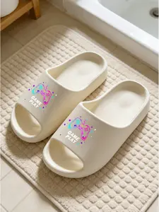 Y2K Neon Gaming Sandals, Print Cloud Design, Thick Sole Anti-Slip Quick-Dry, Casual Medium Width, All-Season Eva Material