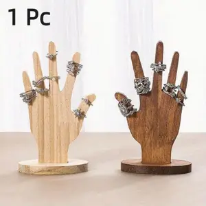 Wooden Hand-Shaped Jewelry Display Stand, Jewelry Storage Unit, Unique Jewelry Organizer, Five-Finger Design, Ideal for Ring & Bracelet Storage, Enhances Desk or Bedside Aesthetics