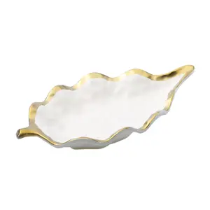Porcelain Leaf Bowl with Gold Edge