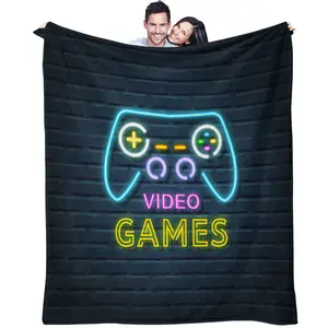 Colorful Cool Gaming Controller Pattern Blanket, Soft Warm Plush Throw for Kids and Adults, Perfect Holiday Birthday Gift, Bed Sofa Car Room Decor