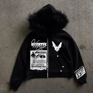 ByVirtue Black Fur Hoodie for Men and Women - Unisex - Tops, Menswear Cropped