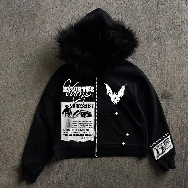 ByVirtue Black Fur Hoodie for Men and Women - Unisex - Tops, Menswear Cropped
