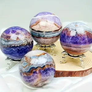 Rare Purple Agate Ball Hand Polished Deep Purple Crystal Massage Meditation Stone Natural Appearance Synthetic Gemstone Smooth Spherical Shape Colorful Marble Pattern Effect Christmas Luxury Gift