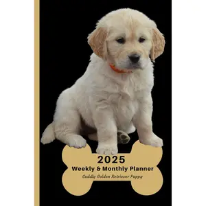2025 Weekly & Monthly Planner Cuddly Golden Retriever Puppy: Dog Cover, Organizer Diary with Goal Setting and Gratitude Sections. Trackers, Checklists Paperback – November 3, 2024