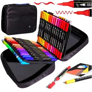 Pens, Dual Tip 60  Markers with Brush Tip and Fine Tip, Art Supplies for Rock Painting, , Canvas, Glass, Stone, DIY Crafts Drawing Kit with Bag