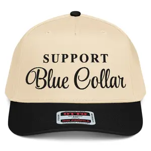 RIVEMUG NX1 Support Blue Collar 2 Tone Hat Embroidered Mid Crown Curved Bill Snapback Cap for Men and Women