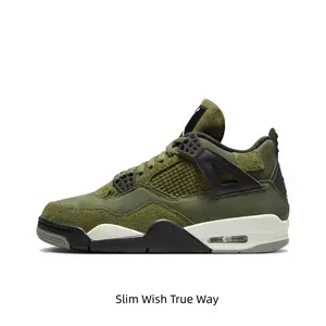 Mid-Top Retro Basketball Shoes with Military Green Suede Paneling