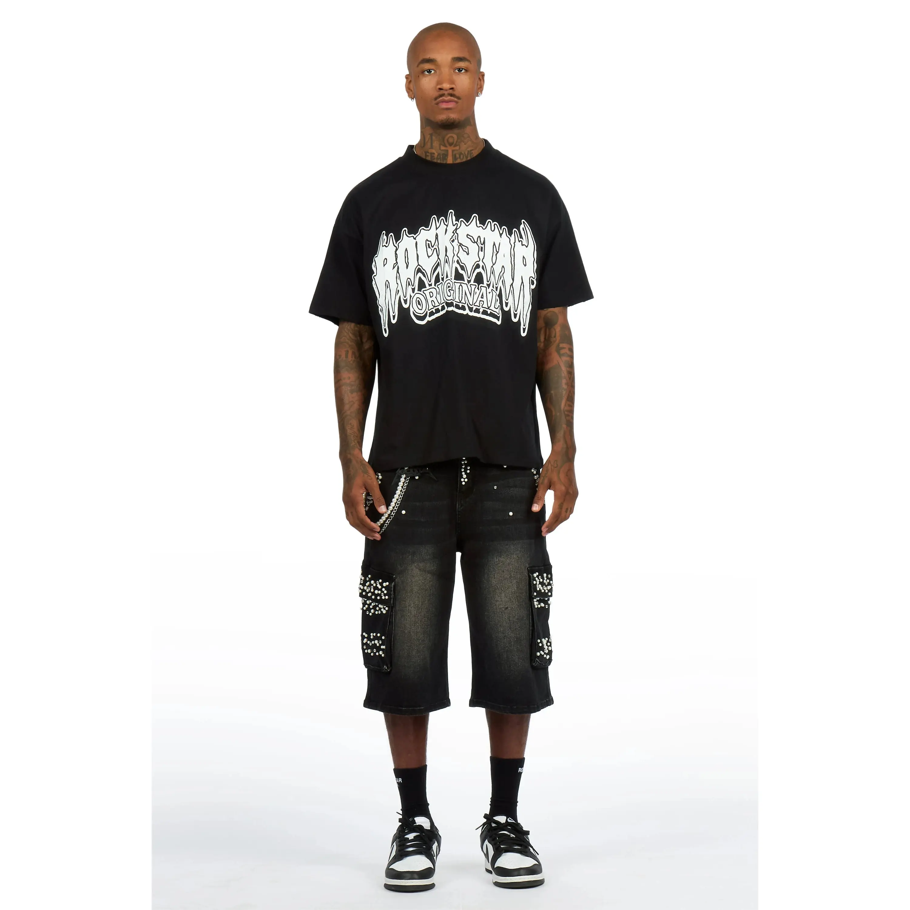 Teo Black Rhinestone T-Shirt Denim Jort Set