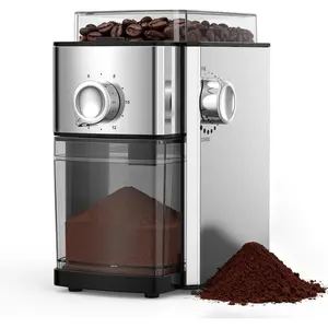 Electric Flat Burr Coffee Grinder, Coffee Grinder with 17 Grind Settings, Coffee Beans Grinder with Removable Burr, Large Capacity Bean Hopper & Compact Design for Home&Office