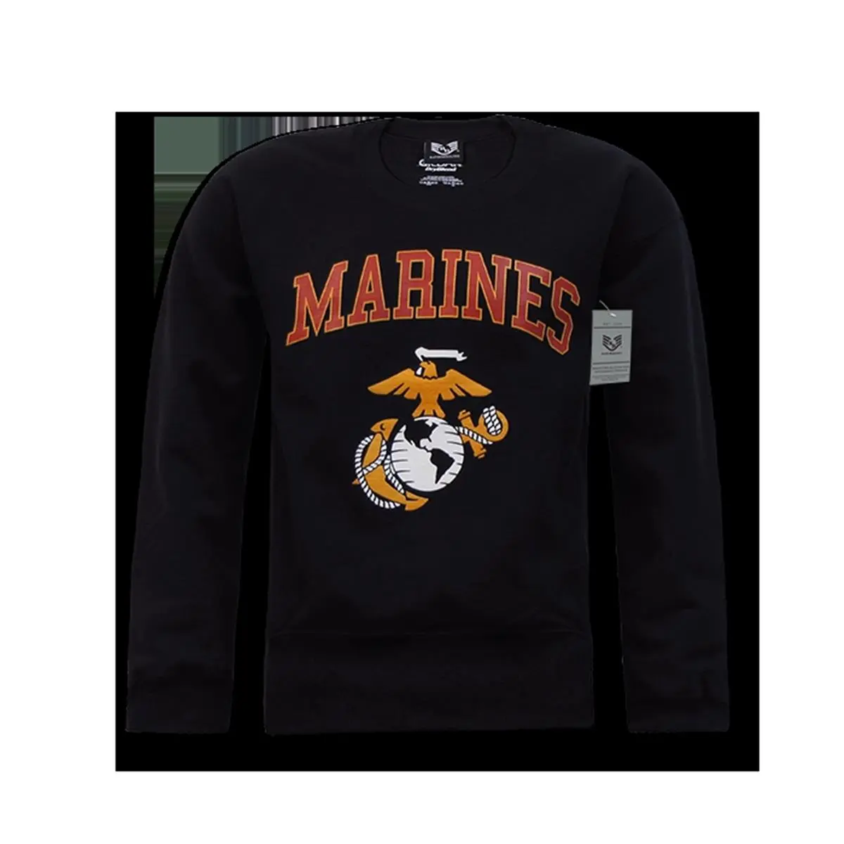 212 MAIN Men's Thick Fleece Pullover Crewneck Sweater - Soft Cotton Menswear Top, Rapid Dominance Marines Casual Wear, Black - 2X