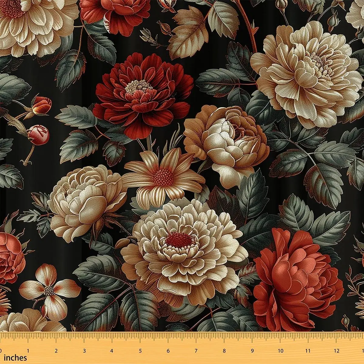 Peony Flannel Fabric Groovy Flower Floral Upholstery Fabric Vintage Victorian Botanical Decors Garden Petals Pastoral Plant DIY Art,Red Beige Black