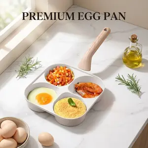 Multifunctional 4-Hole Non-Stick Egg Pan with Wooden Handle – Perfect for Omelets, Pancakes, Shrimp & Quick Breakfast at Home