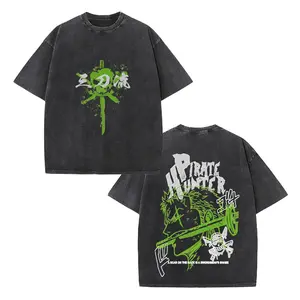 Retro Vintage Zoro One Piece Anime Vintage Washed Tee Unisex Mineral Washed Heavy Cotton Anime Manga Shirt Hoodies Fabric Gift For Anime Fans Anime Lover Clothes Menswear