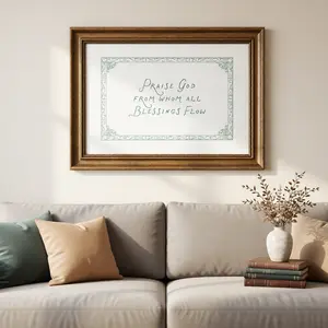 Praise God from Whom All Blessings Flow Christian Hymn Wall Art Vintage Sage Green Gingham Scripture Print Rustic Farmhouse Faith Home Decor Poster for Living Room Bedroom Entryway (Unframed)