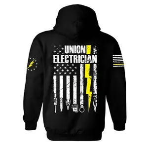 Union Electrician Hoodie – American Flag Lightning Bolt Electrician Tools Graphic Pullover Hoodie – IBEW Style Workwear Gift for Men Dad Husband, Lineman Electric Worker Streetwear
