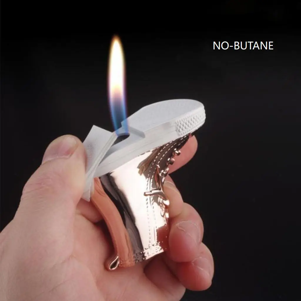 (No butane) Creative Shose-Shape Lighter, Open Flame Windproof Lighter, Portable And Small, Adjustable Flame, Rechargeable, For Fireplace, Candle Lighting, Wedding, Cooking