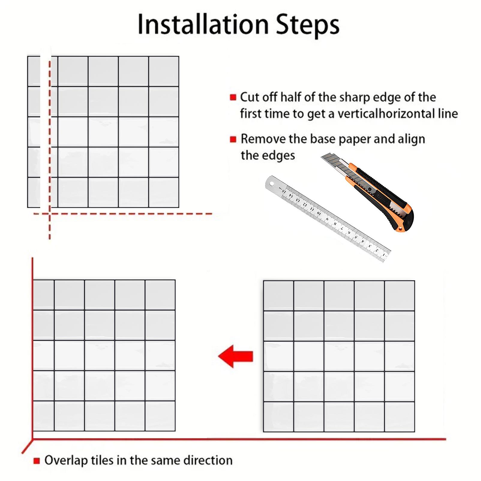 DEWOO Peel-and-Stick Wall Tiles — Grid Texture; White Tiles with Black Grout; Waterproof, Stain-Resistant, Scratch-Resistant, and Durable，Stick on Backsplash for Kitchenand Bathroom