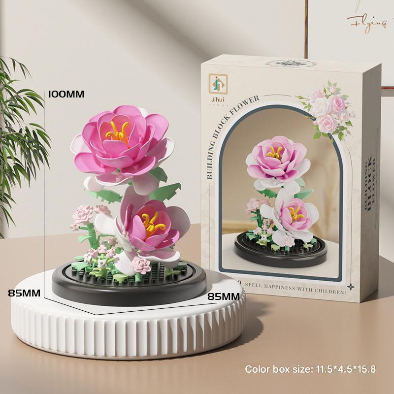 Mini Artificial Flower Building Blocks Set, DIY Rose Bouquet Bricks Kit, Home Decor Desktop Ornament, Creative Gift for Women Mom Girlfriend, Compatible with Major Brands