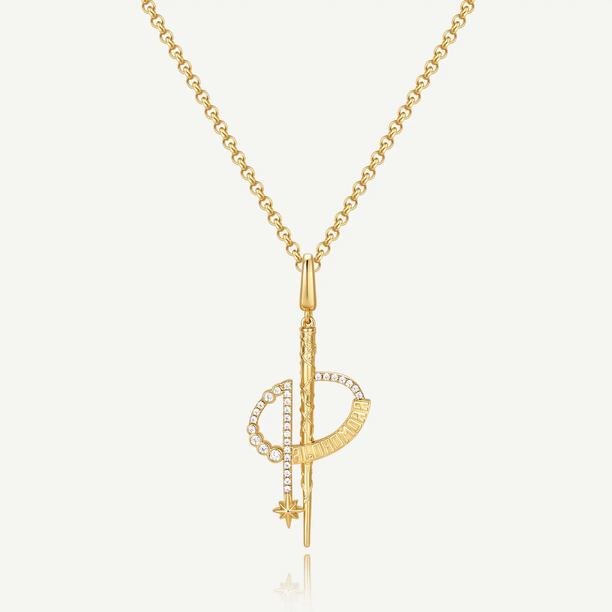 Harry Potter Hermione Granger Wand & Alohomora Charm Necklace, Casual Fantasy Style Silver Jewelry with Beaded Chain for Fans, Collectibles, Daily Wear, Wand Charm, Character Graphic Necklaces, Female, Pendant, Magical Journey, Unlocking Charm "Alohomora"
