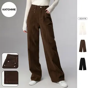 KatchMe Women's Minimalist High Waist Multi-Pocket Soft Stretch Wide Leg Trousers, Cozy Jeans Fall Outfits for Lady, Versatile Women's Bottom Womenswear